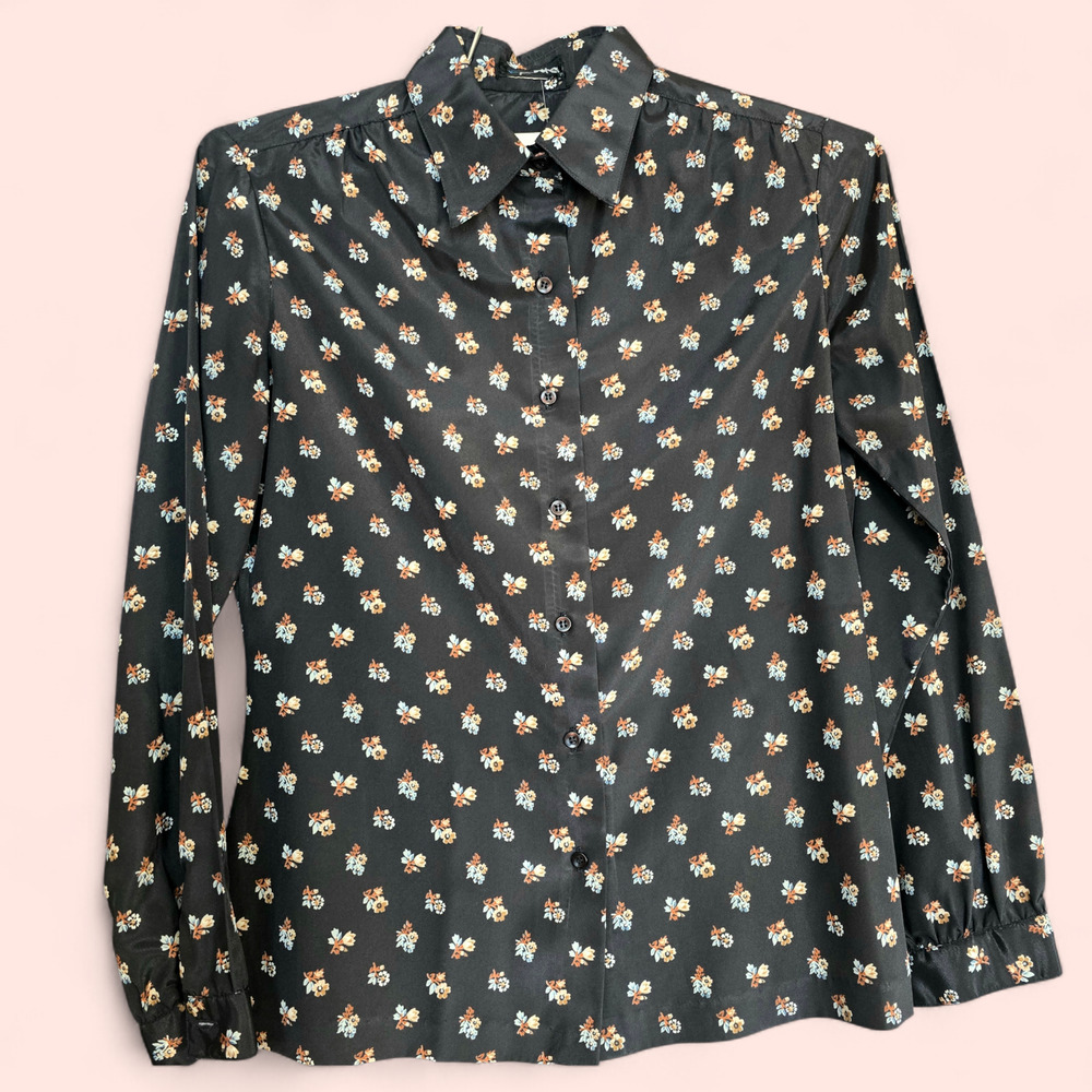 80s Vintage Panther Floral Print Blouse, Size Medium